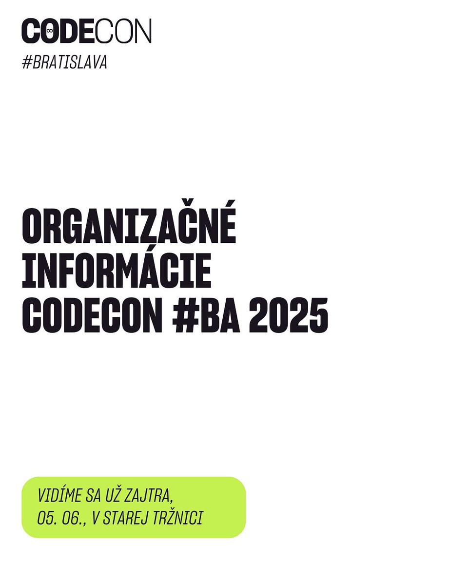 codeconSK's tweet image. Pozri si organizačné informácie, ktoré si je dobré prečítať predtým, ako sa dostavíš na CODECON #Bratislava 2025.
👉 Link: codecon.sk/codecon-bratis…
Už zajtra to vypukne – najväčšia komunitná konferencia pre vývojárov CODECON #Bratislava.
Tešíme sa na vás všetkých! 💙