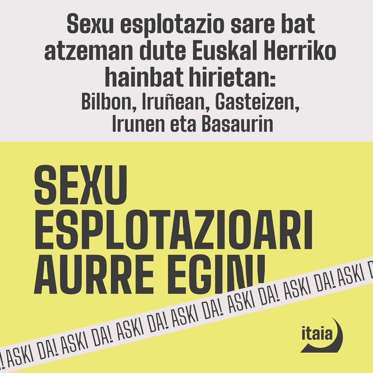 🔴 Sexu esplotazio sare bat atzeman dute Bilbon, Iruñean, Gasteizen, Irunen, besteak beste.  

Mundu osoko miloika emakumeren errealitatea izaten jarraitzen du. Hain zuzen, emakumeon aurkako esplotazio eta bortizkeria basatia ahalbidetzen dute irabazi ekonomikoak eskuratzeko. 
⬇️