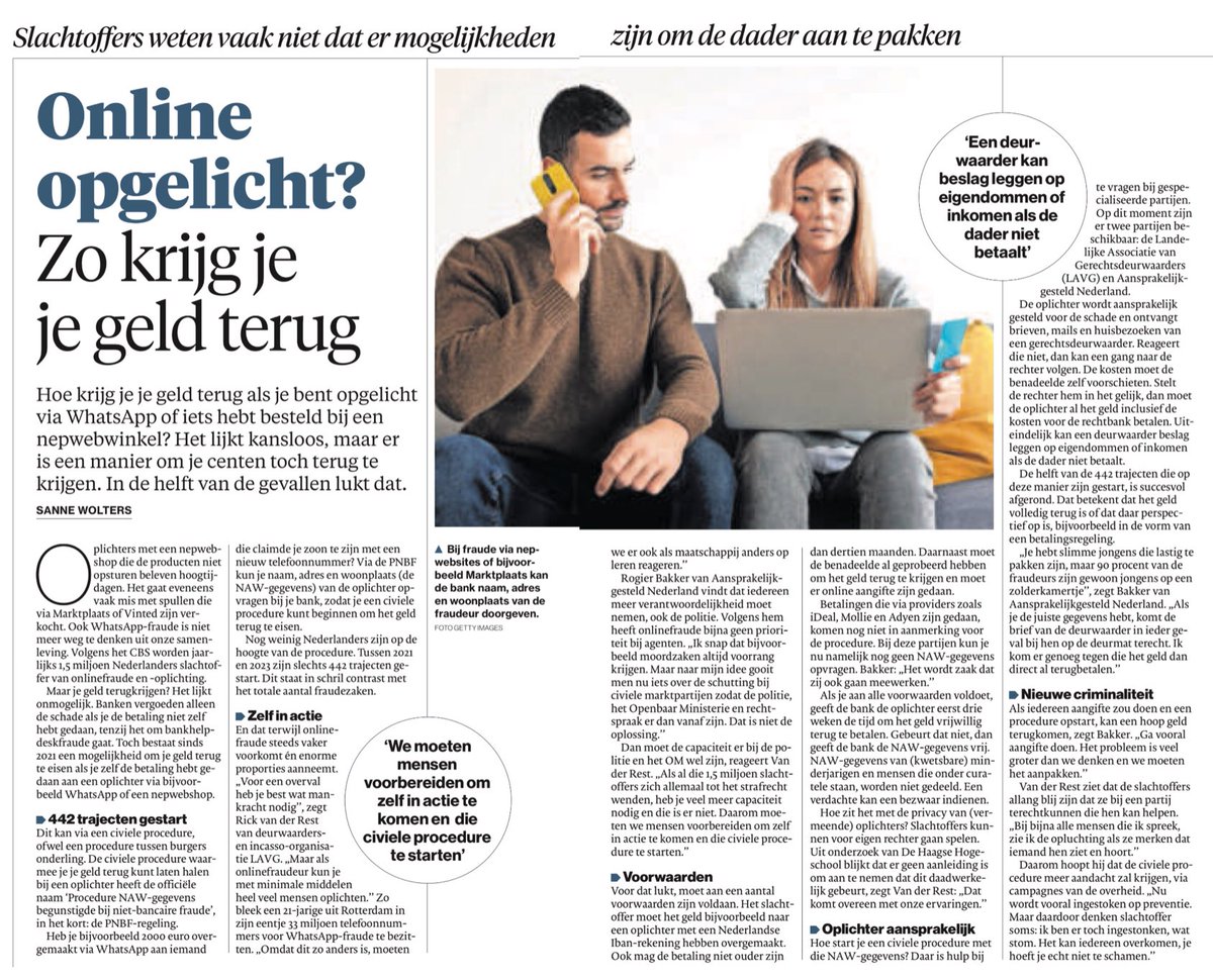 Ben je online opgelicht via WhatsApp of een nepwebshop? Sinds 2021 kun je via een civiele procedure NAW-gegevens van de dader opvragen en je geld terugvorderen. In 50% van de gevallen lukt het.
consumentenbond.nl/betaalrekening…
ad.nl/geld/opgelicht….
#OnlineFraude #GeldTerug