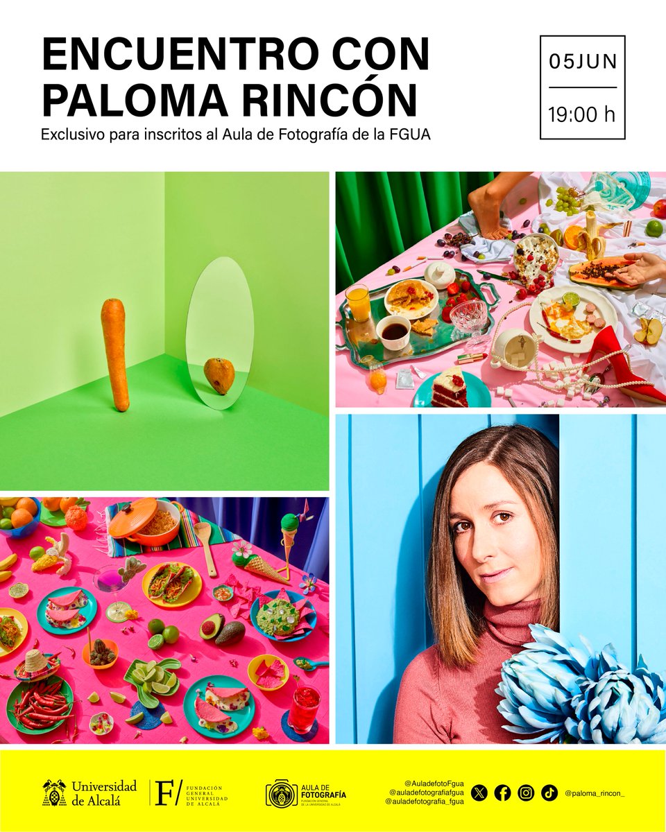 📸 Encuentro con Paloma Rincón

El 5 de junio a las 19:00h vía Zoom, en exclusiva para inscritos al Aula de Fotografía

Color, composición y lo cotidiano convertidos en arte pop 🍒✨

En el marco del proyecto «Esto no es una nevera» para la #RevistaN56

#Fotografía #PalomaRincón