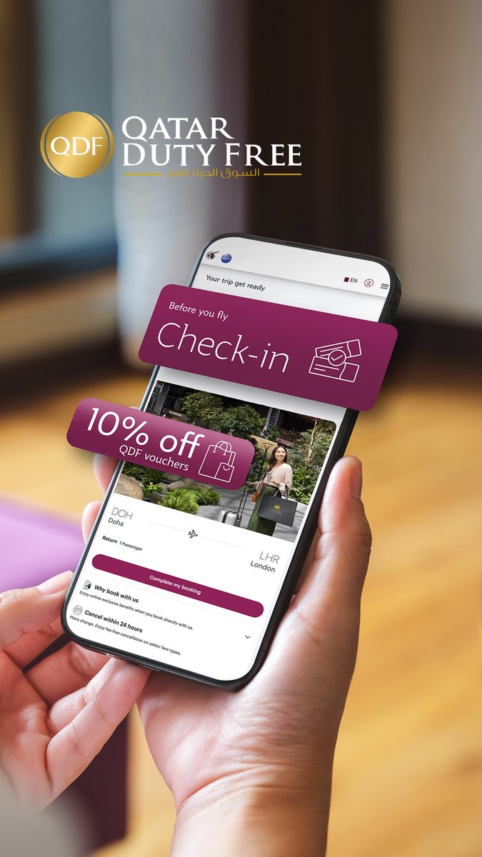 Qatar Airways (@qatarairways) on Twitter photo Traveling with Qatar Airways this summer?
Skip the queue by checking in online from 48 hours up to 90 minutes before your flight and receive a 10% shopping voucher for <a href="/qatardutyfree/">Qatar Duty Free</a>.
Present your digital boarding pass or confirmation pass to redeem! Traveling with Qatar Airways this summer?
Skip the queue by checking in online from 48 hours up to 90 minutes before your flight and receive a 10% shopping voucher for <a href="/qatardutyfree/">Qatar Duty Free</a>.
Present your digital boarding pass or confirmation pass to redeem!