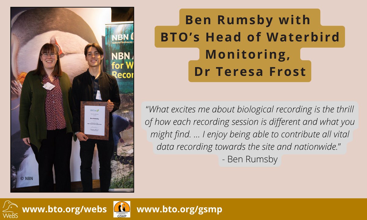 Wetland Bird Survey (@webs_uk) on Twitter photo We are delighted that WeBS counter, Ben Rumsby, was the winner of the NBN Young Person’s Award 2024. Ben has been a member of the BTO and a WeBS counter at RSPB Rainham Marshes for many years. You can read more about the ceremony 👉 - bit.ly/4514nTF #volunteersweek We are delighted that WeBS counter, Ben Rumsby, was the winner of the NBN Young Person’s Award 2024. Ben has been a member of the BTO and a WeBS counter at RSPB Rainham Marshes for many years. You can read more about the ceremony 👉 - bit.ly/4514nTF #volunteersweek