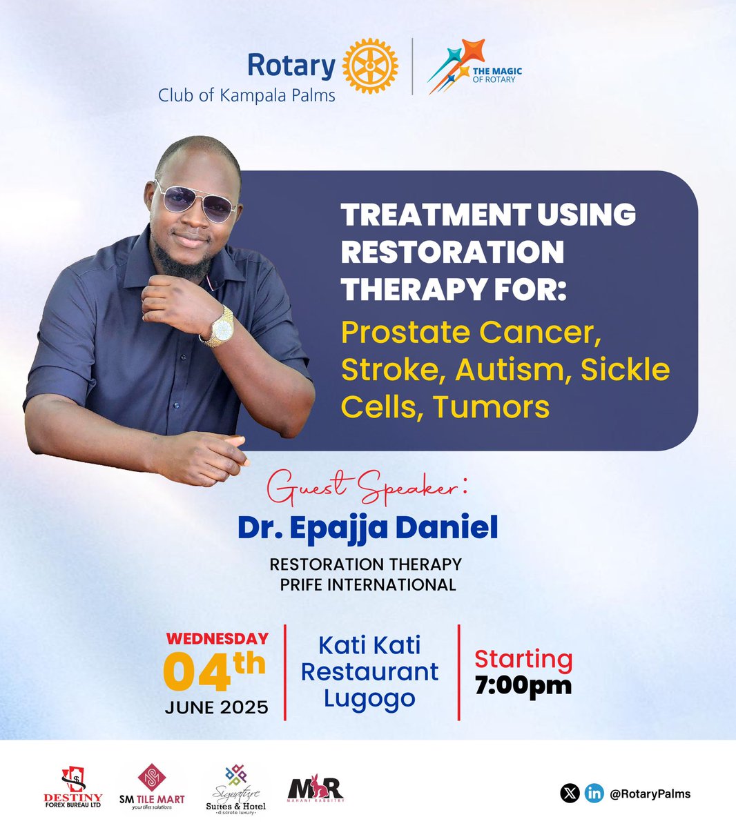 Rotary Club of Kampala Palms (@rotarypalms) on Twitter photo There are various ways to curb some of the deadliest diseases including use of restoration therapy. The President and members of <a href="/RotaryPalms/">Rotary Club of Kampala Palms</a> warmly invite you as we learn from the Doctor๐๐ฟ๐๐ฟ There are various ways to curb some of the deadliest diseases including use of restoration therapy. The President and members of <a href="/RotaryPalms/">Rotary Club of Kampala Palms</a> warmly invite you as we learn from the Doctor๐๐ฟ๐๐ฟ