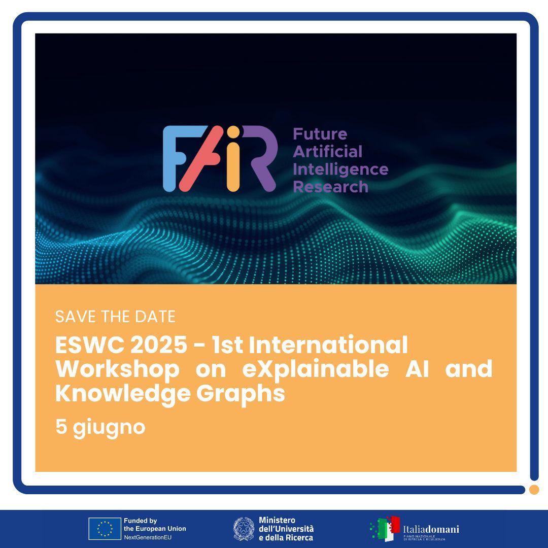 📌 SAVE THE DATE - #ESWC2025 – 1st International Workshop on eXplainable AI &amp; Knowledge Graphs
📍 Slovenia
📅 05.06
Modelli di IA più trasparenti e affidabili? 🤖💡 La risposta sta nella sinergia tra #XAI e #KnowledgeGraphs. Per saperne di più iscriviti🔗 fondazione-fair.it/evento/eswc-20…