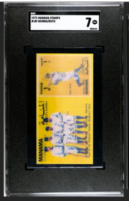 CardPromoter's tweet image. 1972 Manama Stamps LOU GEHRIG/BABE RUTH #1RI SGC 7 NM Yankees #ad #thehobby cardpromoter.com/2025/06/03/bas…
