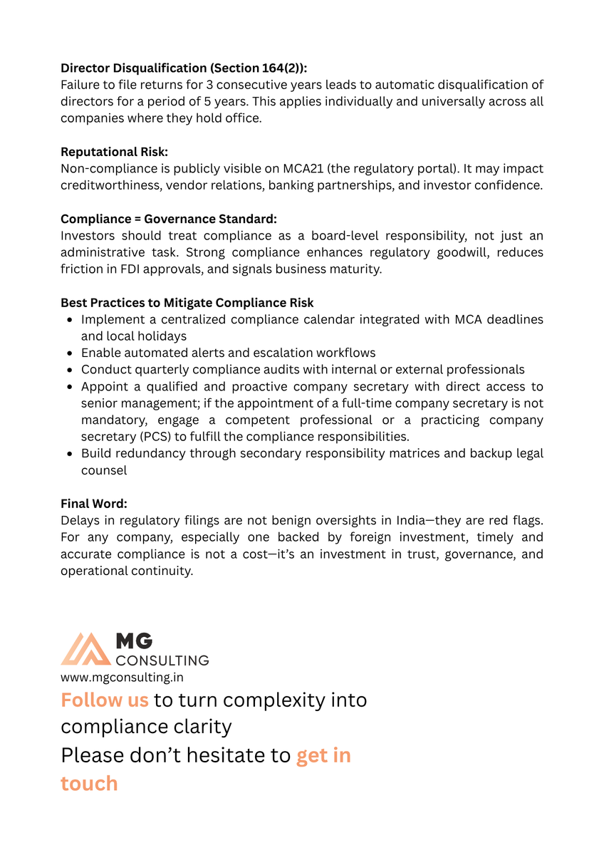 mg_pvt's tweet photo. Under the Companies Act, 2013, there’s no grace period, no appeal, and no exceptions. Whether it's your Annual Return (MGT-7) or Financial Statements (AOC-4), the penalty applies automatically.
#MGConsulting #CorporateCompliance #CompaniesAct2013 #LateFees https://t.co/4Df1SEi8Nw