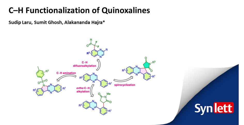 synlett_journal's tweet image. Dive into Hajra &amp;amp; co-workers&apos; exploration of C–H functionalization of Quinoxalines! This personal account unveils efficient strategies for modifying the quinoxaline scaffold, a crucial motif in bioactive compounds and materials.
👉 thieme-connect.com/products/ejour…