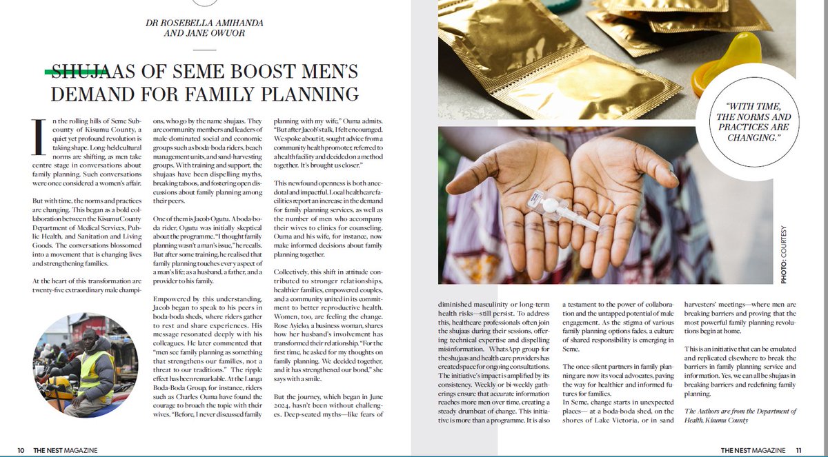 Living Goods (@living_goods) on Twitter photo โI thought family planning wasnโt a manโs issue,โ says Jacob, a motobike rider from Kisumu. Now heโs one of 25 male champions shifting norms in Kenya.
โ๏ธ More men at clinics
โ๏ธ Stronger relationships
Read in The Nest Magazine pg 10.
livinggoods.org/wp-content/uplโฆ
#FamilyPlanning โI thought family planning wasnโt a manโs issue,โ says Jacob, a motobike rider from Kisumu. Now heโs one of 25 male champions shifting norms in Kenya.
โ๏ธ More men at clinics
โ๏ธ Stronger relationships
Read in The Nest Magazine pg 10.
livinggoods.org/wp-content/uplโฆ
#FamilyPlanning