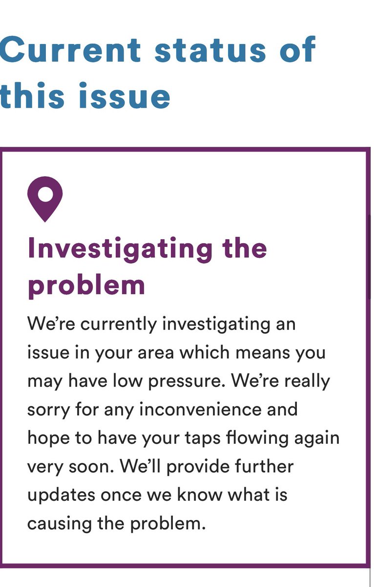 Current status of the issue is no water at all in my house …