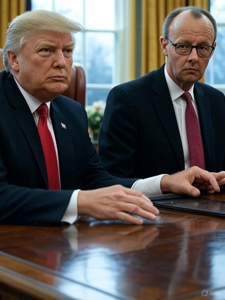 Morgen: Merz auf dem heißen Stuhl
Fragevorschläge für Trump:
1. Warum hat Merz eine Antifantin zur „Queer-Beauftragten” gemacht?
2. Warum torpediert er mit Macron und Starmer Trumps Vermittlung im Ukrainekrieg?
3. Warum hat die BR das grüne Meldeportal <a href="/HateAid/">HateAid</a> zum „Trusted