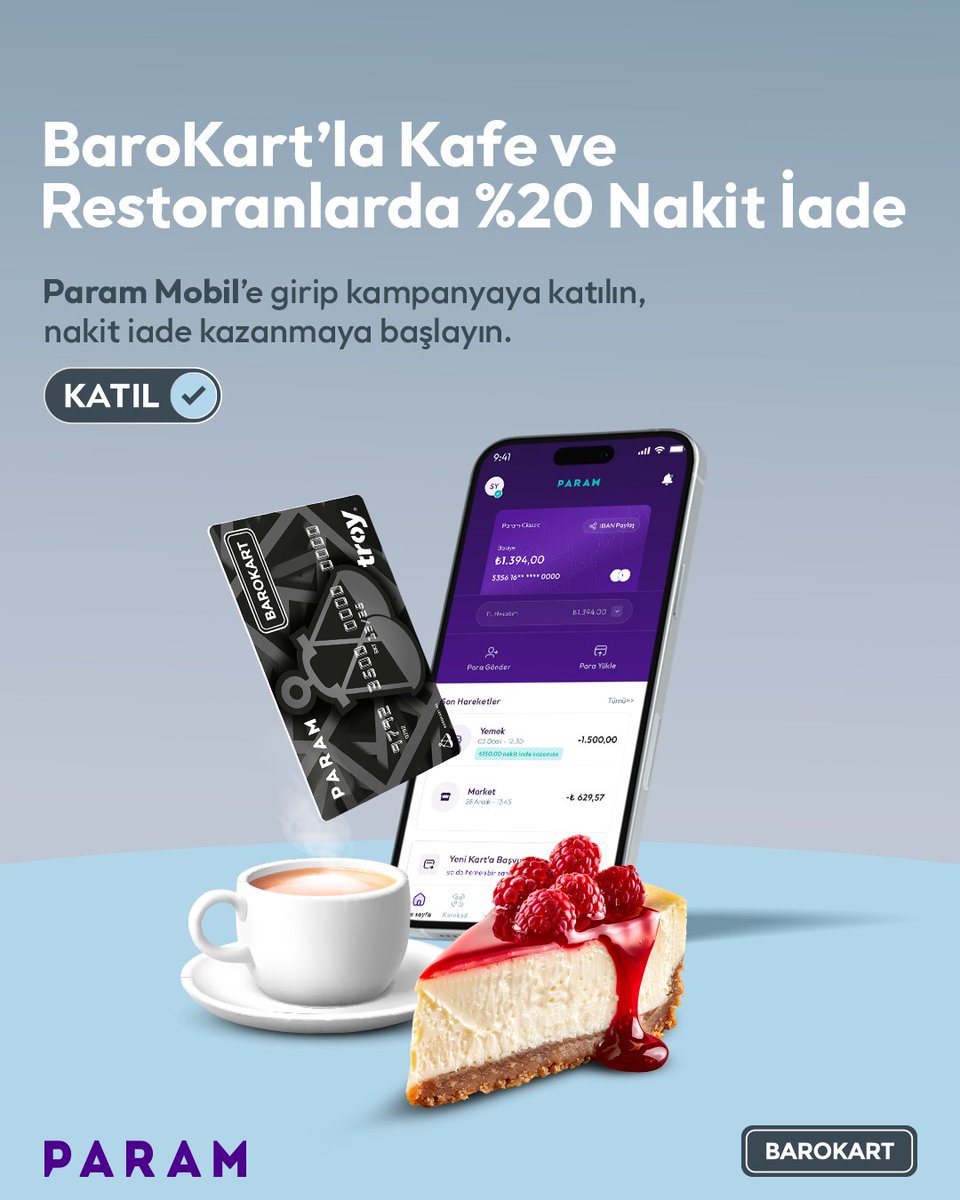 barokart's tweet photo. BaroKart’la %40’a varan nakit iade fırsatı sizi bekliyor.🎉Hemen Param Mobil uygulamasını indirin, avantajlar sayfasından dilediğiniz kampanyaya katılın!

#BaroKart #Param #ParadanFazlası https://t.co/AUMcRjD7CX