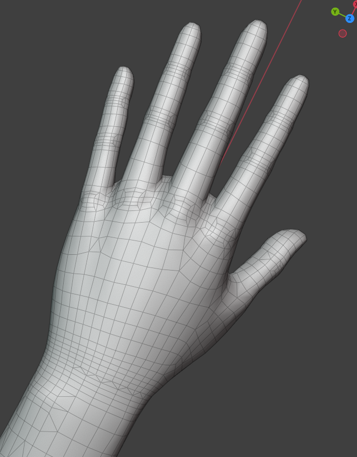 WIP　一旦の手こんなかんじ
ウェイト調節しつつポリゴンも調整していく！
#Blender #b3d #VRChat #3DCG