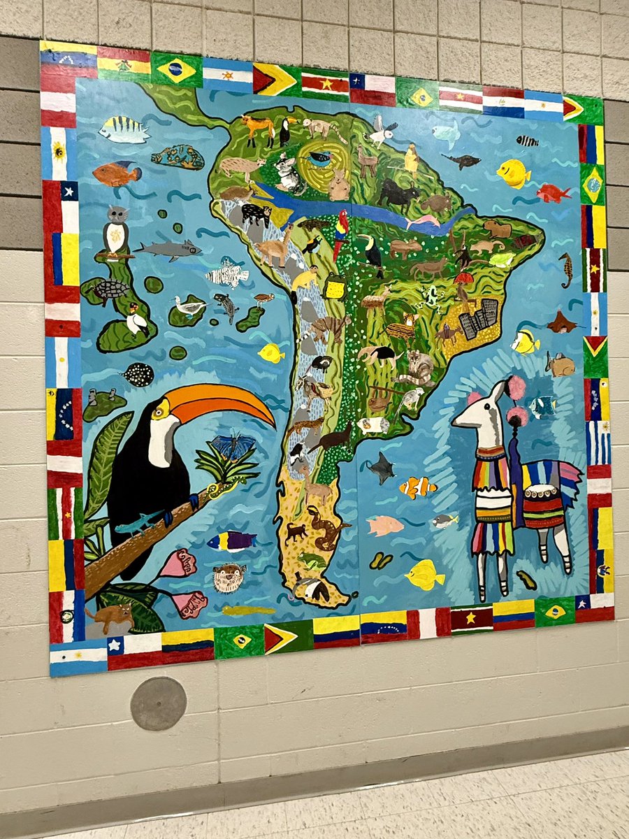 As part of the PTA Global &amp; Cultural Arts Program, 5th grade students again worked with Anna Podris &amp; Keith Norval to create a beautiful mural that will decorate the hall of PUE for many years 🎨 It was revealed at Pantherpalooza a few weeks ago. Congrats, PUE class of 2025!