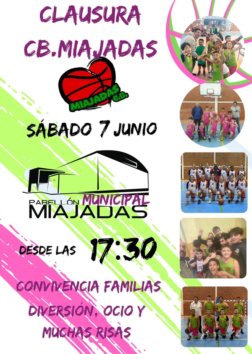 🏀El Club Baloncesto Miajadas llevará a cabo este próximo sábado 7 de junio el acto de clausura de la temporada 2024/2025 con un acto de convivencia entre deportistas y familias en el pabellón polideportivo.