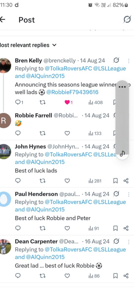 <a href="/TolkaRoversAFC/">Tolka Rovers AFC</a> Called  it last August - congrats to Robbie and the squad 👏🏻👏🏻👏🏻Robbie is a winner 🏆 always has been