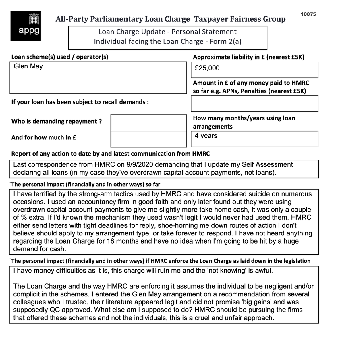 I am terrified by the strong-arm tactics used by HMRC &amp; have considered suicide on numerous occasions

I used an accountancy firm in good faith

HMRC should be pursuing the firms that offered these schemes not individuals 
...cruel

<a href="/LCAG_2019/">Loan Charge Action Group [LCAG]</a> <a href="/loanchargeAPPG/">Loan Charge & Taxpayer Fairness APPG</a> #LoanChargeScandal