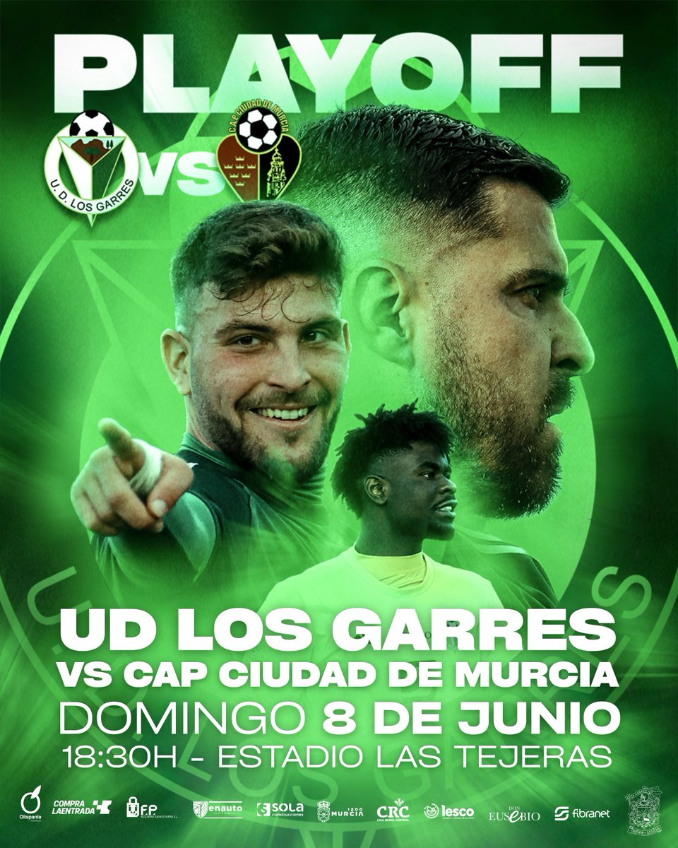 Todo o nada. 𝐋𝐚𝐬 𝐓𝐞𝐣𝐞𝐫𝐚𝐬 𝐝𝐞𝐛𝐞𝐧 𝐬𝐞𝐫 𝐮𝐧𝐚 𝐂𝐀𝐋𝐃𝐄𝐑𝐀 🔥

🏆 Vuelta semifinales del playoff de ascenso a Tercera RFEF.

🆚 <a href="/CiudadDeMurcia/">CAP Ciudad de Murcia</a> 
🗓️ Domingo 8 de junio.
⌚️ 18:30h.
🏟️ Las Tejeras.

¡Contamos contigo! 🫵🏻

#VamosGarres