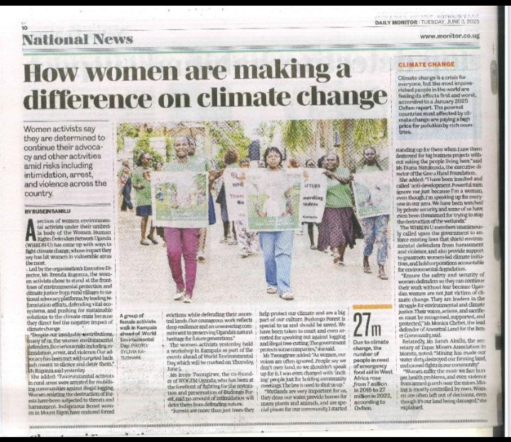 Women for Green Economy Movement Uganda (@wogemu) on Twitter photo Did you grab yesterday's <a href="/DailyMonitor/">Daily Monitor</a> ,Read the story of @environmentalwomen Human Rights Defenders,the role they play in #climate adaptation and #mitigation .<a href="/350Africa/">350 Africa</a> <a href="/AfiegoUg/">AFIEGO</a> <a href="/IGENEastAfrica/">IGENEastAfrica</a> <a href="/GreengrantsFund/">Global Greengrants</a> <a href="/TWONGIRWEIREEN1/">TWONGIRWE IREEN</a> Did you grab yesterday's <a href="/DailyMonitor/">Daily Monitor</a> ,Read the story of @environmentalwomen Human Rights Defenders,the role they play in #climate adaptation and #mitigation .<a href="/350Africa/">350 Africa</a> <a href="/AfiegoUg/">AFIEGO</a> <a href="/IGENEastAfrica/">IGENEastAfrica</a> <a href="/GreengrantsFund/">Global Greengrants</a> <a href="/TWONGIRWEIREEN1/">TWONGIRWE IREEN</a>