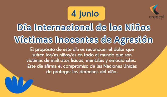 🧒Día Internacional de Niños/as Víctimas Inocentes de Agresión #4DeJunio
🛡️Creemos conciencia y promovamos la protección de la infancia. Garanticemos los derechos y el bienestar de los niños. Actuemos por quienes sufren violencia y agresiones.

acortar.link/4aZRLx
<a href="/educacyl/">Educación JCyL</a>