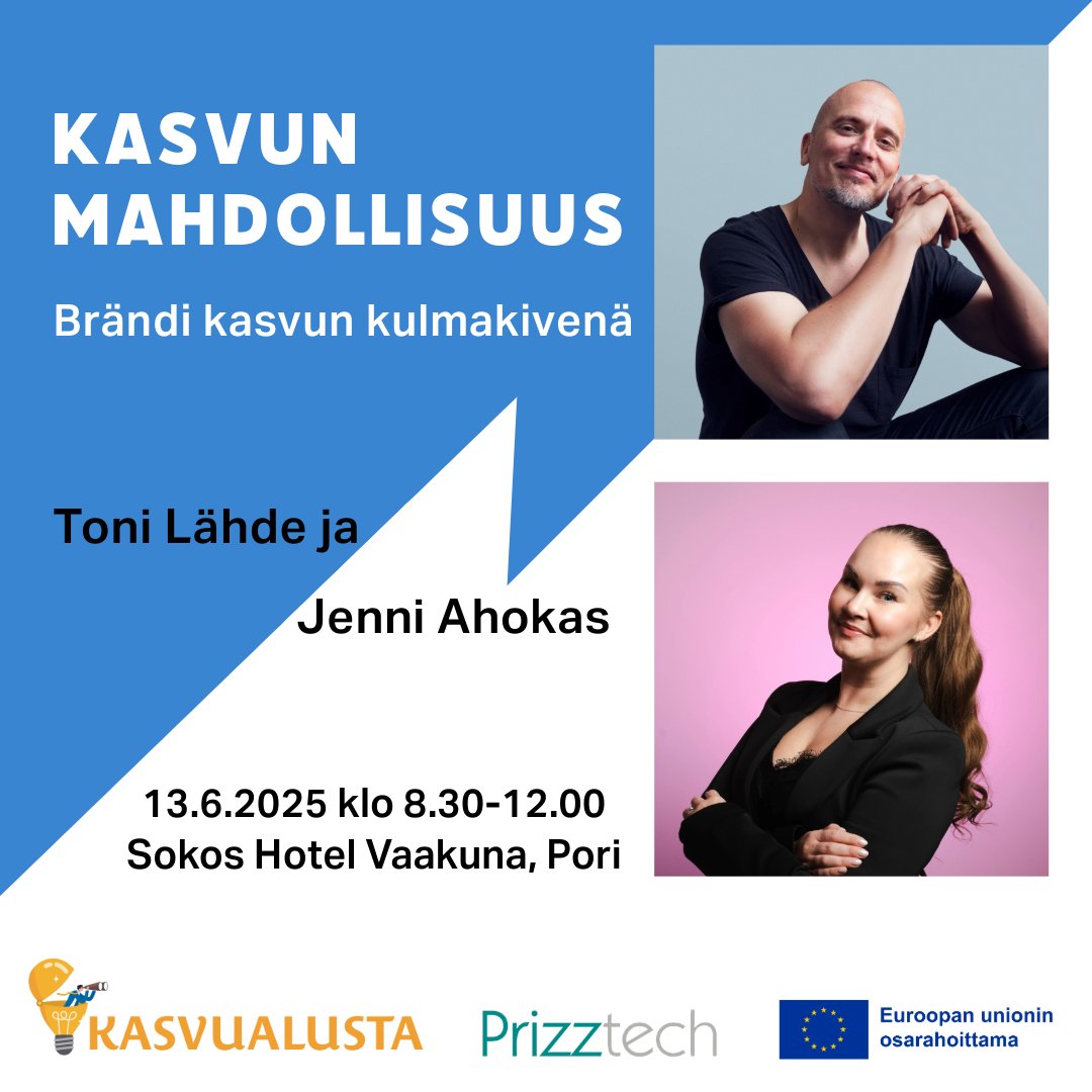 Kasvun mahdollisuus – Brändi kasvun kulmakivenä 💡
13.6.2025 klo 8.30–12.00
Sokos Hotel Vaakuna, Pori
Miten rakennetaan brändi, joka menestyy tiukassa kilpailussa – ja vielä pienellä budjetilla?

🌟Ilmoittaudu mukaan: lnkd.in/ezQPaAHs