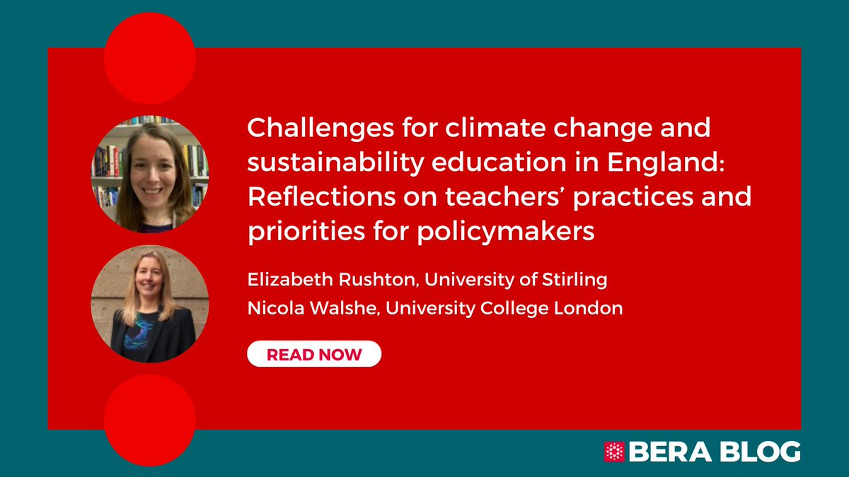 📝 NEW BLOG POST

Challenges for climate change and sustainability education in England: Reflections on teachers’ practices and priorities for policymakers
By Elizabeth Rushton, University of Stirling &amp; Nicola Walshe, University College London

Read here:  bera.ac.uk/blog/challenge…