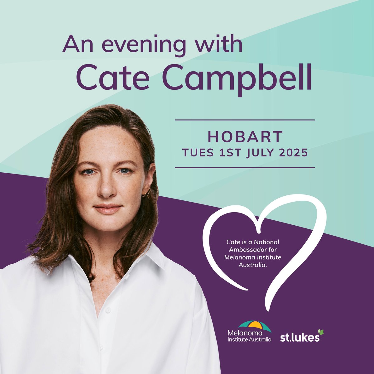 Join us for a special evening in Hobart with four-time Olympic gold medallist &amp; melanoma survivor #CateCampbell. Hosted by MIA &amp; #StLukesHealth, this one-hour event offers the chance to hear Cate’s story— her #melanoma diagnosis &amp; how it changed her perspective on health, sun