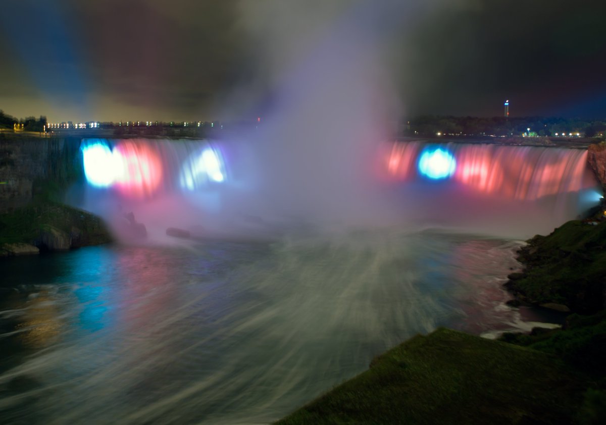 A time exposure of <a href="/NiagaraFalls/">Niagara Falls Canada</a> at night. The gaudy colored spotlights are there ... for some reason. 

Have a peaceful night.