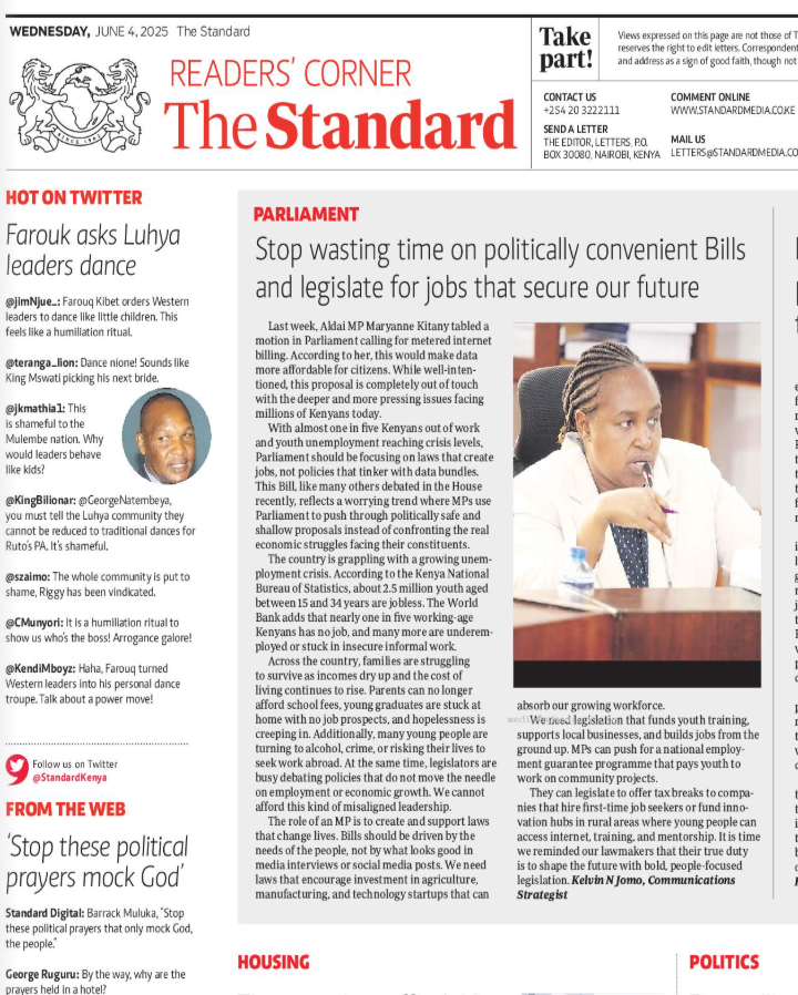 NyakwayeJ's tweet photo. My opinion @StandardKenya . Bills toward sustainable job creation are more important. What is your take? @PierraKei @parliamentkenya  @Senate_KE @NAssemblyKE https://t.co/gtTtjIJQj6