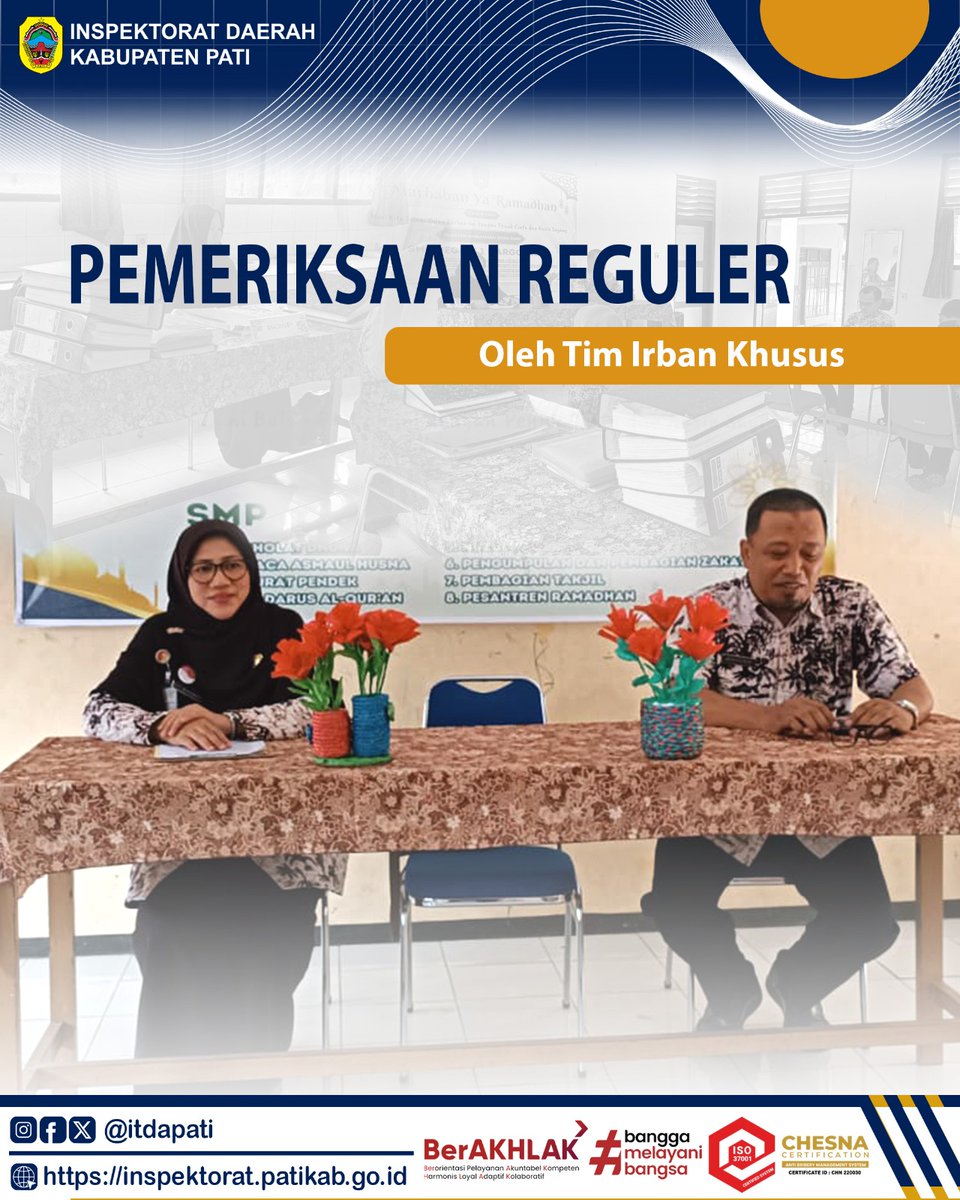 itdapati's tweet image. Selasa (03/06/2025), Tim Irban Khusus melakukan Pemeriksaan atas pengelolaan Dana BOS Reguler dan Dana BOS Kabupaten TA 2024 &amp;amp; 2025 pada salah satu UPTD Satuan Pendidikan SMP di Kecamatan Margorejo.

#ASNBerAkhlak
#BanggaMelayaniBangsa