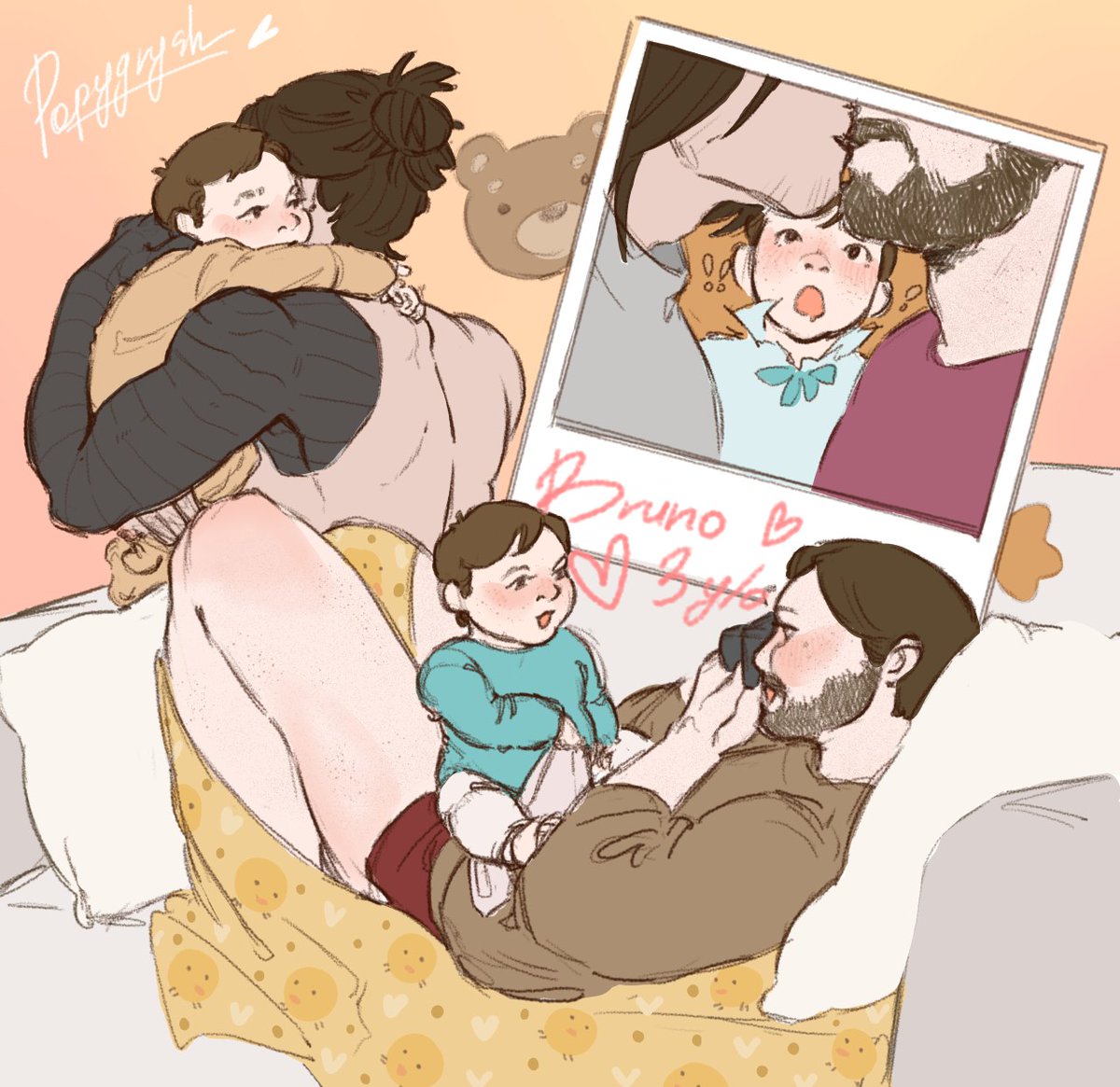 I've created headcanon baby for winter barons
His name is Bruno, and he feels really lovable with both of his daddies 😭💕

#winterbaron #helmutzemo #wintersoldier