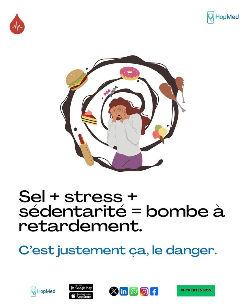 hopmedci's tweet photo. Trop de sel, trop de stress, trop d'inactivité... Le cocktail parfait pour faire exploser votre tension artérielle !
Préservez votre santé : mangez équilibré 🍲 , bougez 🏃🏾♀️🏋🏾♂️, respirez 🧘🏿♂️🧘🏽♀️
#Hypertension #PréventionSanté #StopStress #AlimentationSaine #ModeDeVieSain https://t.co/ISzjv5Da7S