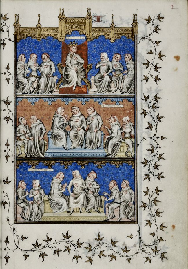Bad governance (f. 1v) vs good governance (f. 2r)

Ms. 11201-02 <a href="/kbrbe/">KBR</a>, Aristotle 'Politica et Oeconomica', commissioned by king Charles V of France, 1376

Now in Trier, for an exhibition in the Stadtmuseum on Marcus Aurelius’ notion of good governance
 
uurl.kbr.be/1541277