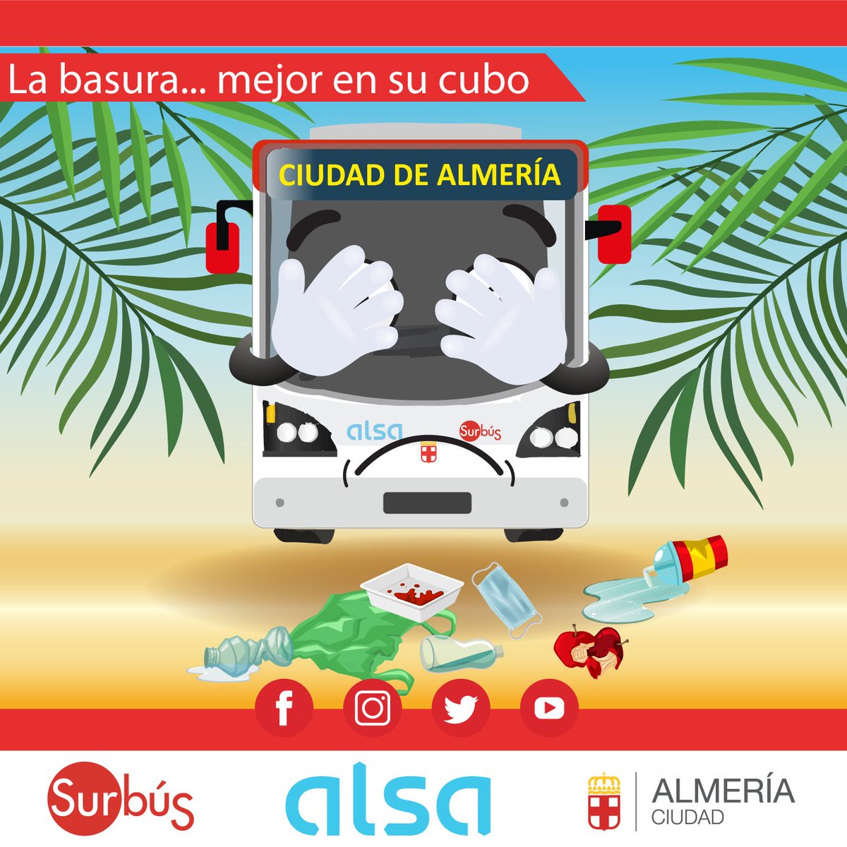 Por favor, depositemos la basura en su cubo. El 🚌 y la calle, no son contenedores además, Una mala disposición de la basura contamina el medio ambiente.
Seamos responsables.
Gracias por vuestra colaboración 😉
<a href="/aytoalm/">Ayuntamiento de Almería</a>  <a href="/Alsa_autobuses/">Alsa</a>  <a href="/ualestudiantes/">UAL Estudiantes</a>