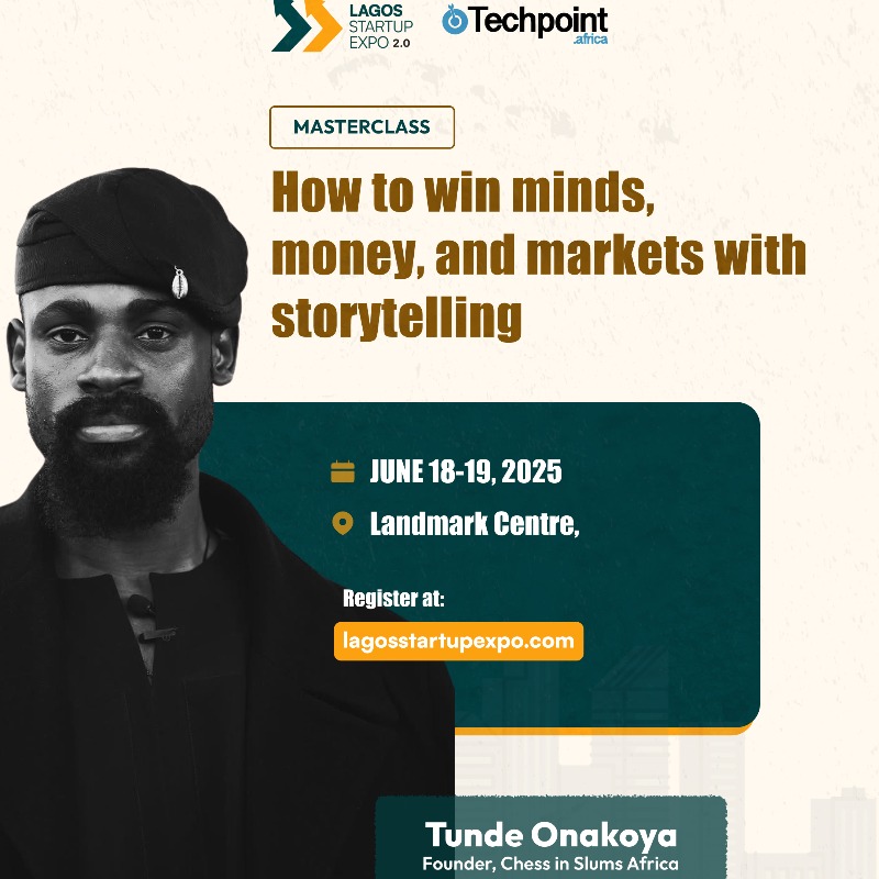 TechpointAfrica's tweet photo. At Lagos Startup Expo 2.0, @Tunde_OD will bring his unique blend of authenticity, vision, and practical wisdom to his masterclass on storytelling.

To join him, visit https://t.co/8sWTGA9q1q to register as an Exhibitor or VIP attendee.