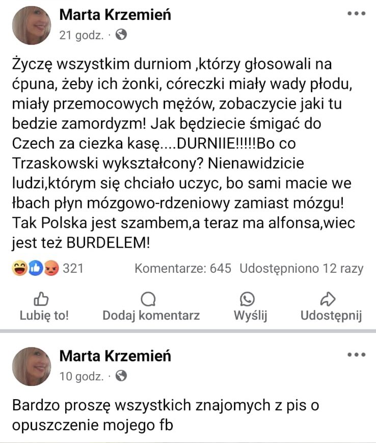 Służby w akcji (@sluzby_w_akcji) on Twitter photo Pani Doktor popiera wprowadzenie ustawy o mowie nienawiści, tymczasem pisze taki wpis jak na zdjęciu.
Poseł <a href="/OzdobaJacek/">Jacek Ozdoba</a> zapowiedział powiadomienie naczelnej izby lekarskiej z powodu naruszenia etyki zawodu lekarza.
Jak można być lekarzem i pisać takie rzeczy do ponad 10,6 mln Pani Doktor popiera wprowadzenie ustawy o mowie nienawiści, tymczasem pisze taki wpis jak na zdjęciu.
Poseł <a href="/OzdobaJacek/">Jacek Ozdoba</a> zapowiedział powiadomienie naczelnej izby lekarskiej z powodu naruszenia etyki zawodu lekarza.
Jak można być lekarzem i pisać takie rzeczy do ponad 10,6 mln