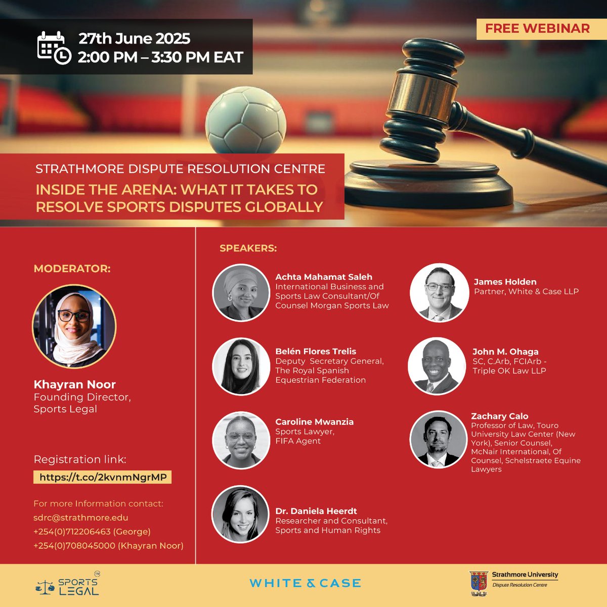 27 June 2025 | 🕑 2:00 – 3:30 PM EAT⚖️ Inside the Arena: What It Takes to Resolve Sports Disputes Globally
Join leading experts in sports law &amp; dispute resolution!
Register now: rb.gy/fhver2
#SDRC | #SportsDispute | #Webinar