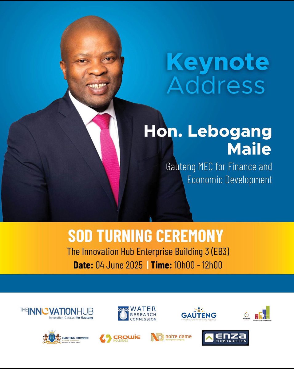 We will today lead a sod turning for the Enterprise Building 3 (EB3) of our anchor tenant, the Water Research Commission, and the continued development of BioPark Phase 3 led by the Innovation Hub, an innovation agency of the Department of Economic Development.
