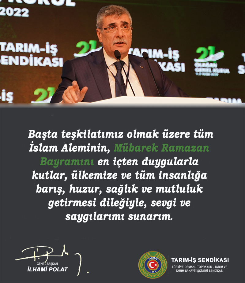 Başta teşkilatımız olmak üzere, tüm İslam Aleminin Mübarek Kurban Bayramı'nı kutlar, Ülkemize ve tüm insanlığa barış, huzur ve sağlık getirmesi dileğiyle sevgi ve saygılarımızı sunarım.
<a href="/turkiskonf/">TÜRK-İŞ</a>
#KurbanBayramı