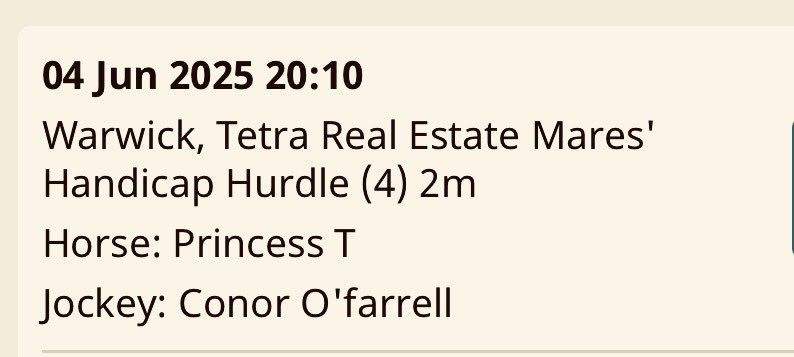 Kieran Fitzgerald (@tensplenty1) on Twitter photo 1 Runner for Team <a href="/Neil_Mulholland/">Neil Mulholland</a> today at <a href="/WarwickRaces/">Warwick Racecourse</a> Jockey 🏇 <a href="/CoFarrell20/">Conor O Farrell</a> Best of Luck 🤞 <a href="/Conoroneill83/">Conor O'Neill</a> <a href="/Kieramul/">Kiera Mulholland</a> <a href="/brianfmul/">Brian Mulholland</a> <a href="/Paul_Horses1st/">The Wicket Chicken</a> <a href="/Stevo05946874/">Stevo</a> <a href="/JoeSeward1/">Joe Seward</a> <a href="/vinnygrennan/">Vinny Grennan</a> <a href="/WeaverRacing/">Patrick Weaver</a> <a href="/padawanJonathan/">Jonathan Whymark</a> <a href="/william74386052/">william slattery</a> <a href="/mikeshorsetalk/">Mike Newell</a> <a href="/SarahKeys2/">Sarah Keys</a> <a href="/dave2482/">Dave</a> 1 Runner for Team <a href="/Neil_Mulholland/">Neil Mulholland</a> today at <a href="/WarwickRaces/">Warwick Racecourse</a> Jockey 🏇 <a href="/CoFarrell20/">Conor O Farrell</a> Best of Luck 🤞 <a href="/Conoroneill83/">Conor O'Neill</a> <a href="/Kieramul/">Kiera Mulholland</a> <a href="/brianfmul/">Brian Mulholland</a> <a href="/Paul_Horses1st/">The Wicket Chicken</a> <a href="/Stevo05946874/">Stevo</a> <a href="/JoeSeward1/">Joe Seward</a> <a href="/vinnygrennan/">Vinny Grennan</a> <a href="/WeaverRacing/">Patrick Weaver</a> <a href="/padawanJonathan/">Jonathan Whymark</a> <a href="/william74386052/">william slattery</a> <a href="/mikeshorsetalk/">Mike Newell</a> <a href="/SarahKeys2/">Sarah Keys</a> <a href="/dave2482/">Dave</a>