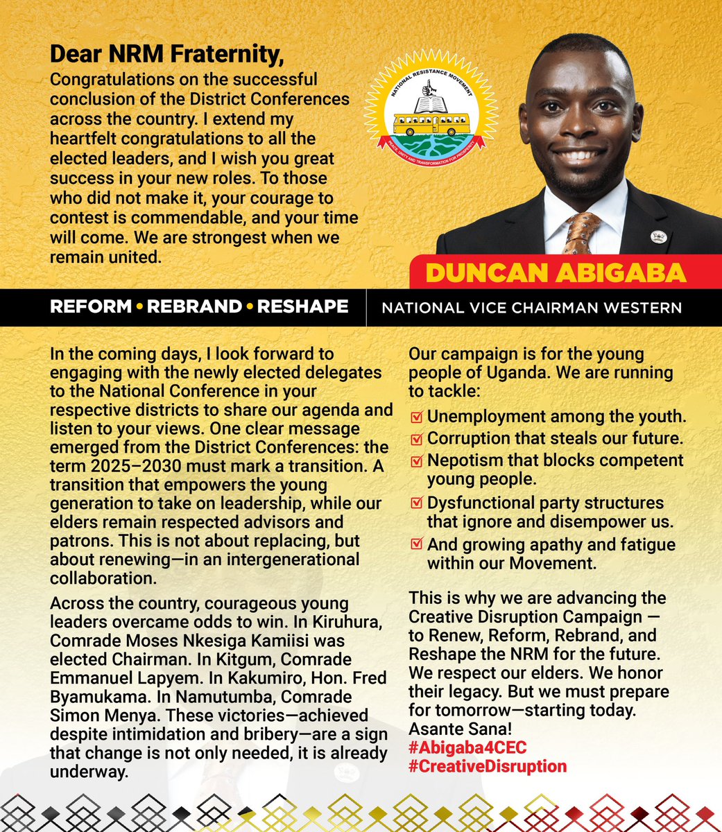 Duncan Abigaba (@duncanabigaba) on Twitter photo “We respect our elders. We honour their legacy. But we must prepare for tomorrow—starting today” <a href="/DuncanAbigaba/">Duncan Abigaba</a> “We respect our elders. We honour their legacy. But we must prepare for tomorrow—starting today” <a href="/DuncanAbigaba/">Duncan Abigaba</a>