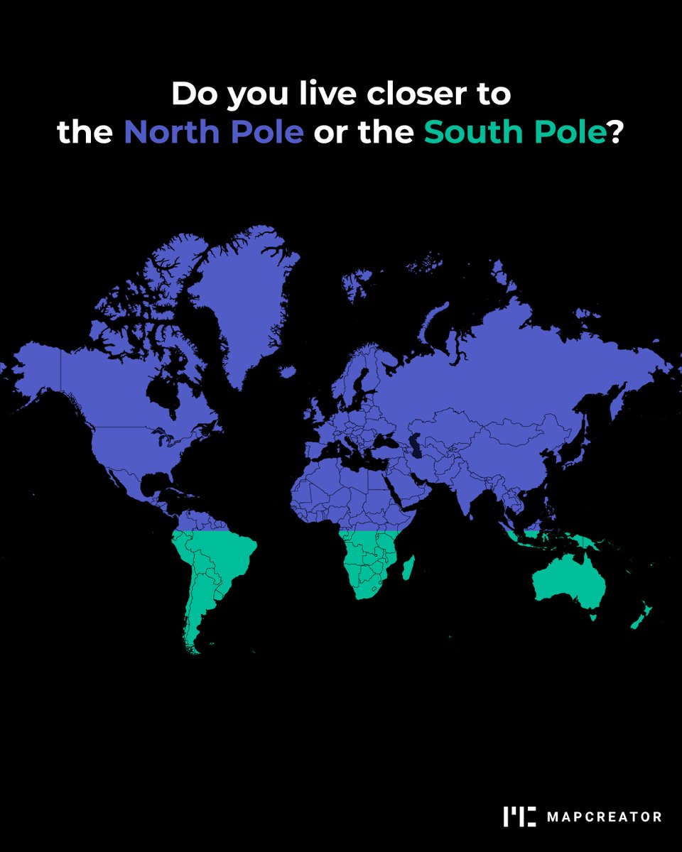 mapcreator_io's tweet image. Did you know that most of earth land is closer to the North pole?! 🧭 #northpole #mapping #mapcreation