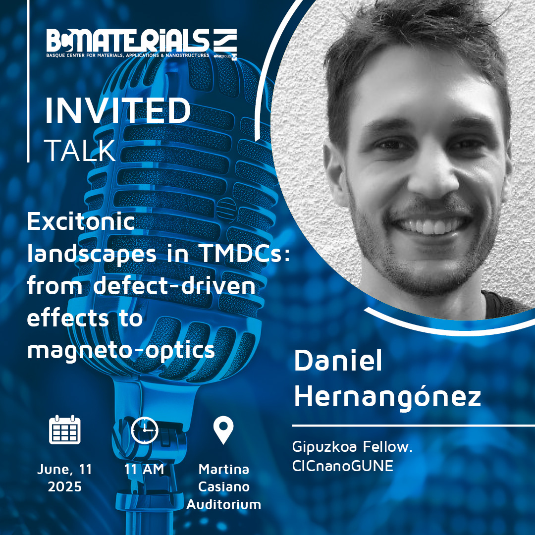 BCMaterials's tweet image. 🚨New #InvitedTalk at #BCMaterials! Dr. Daniel Hernangómez @nanoGUNE: "Excitonic landscapes in TMDCs: from defect-driven effects to magneto-optics".
📅 June 11
📌Martina Casiano Auditorium (Leioa)
⌚11:00 AM
@ztf_fct