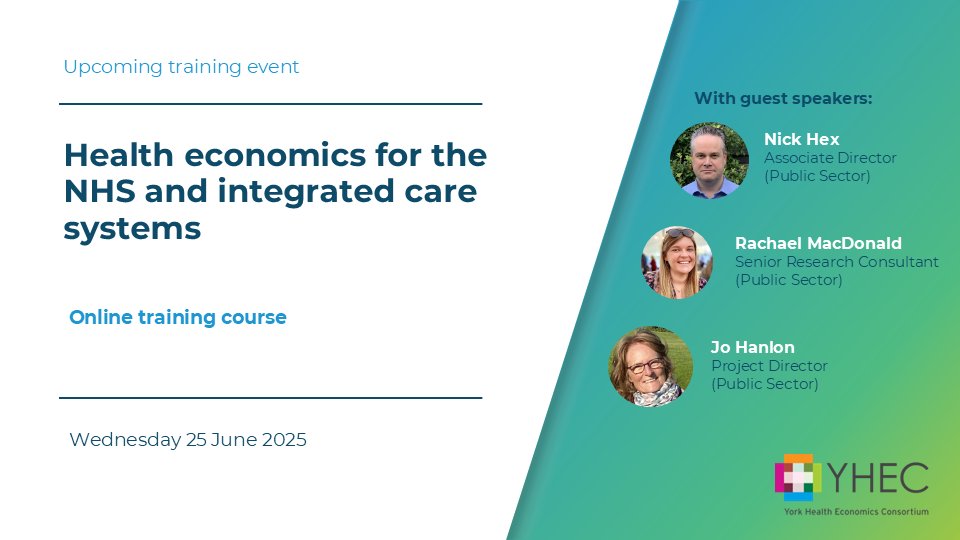 Training from YHEC: Health Economics for the NHS and Integrated Care Systems

Join us online on Wednesday 25 June 2025.

Gain key insights into health economics to support decision-making in the NHS and public sector.

Find out more and register: yhec.co.uk/training/outco…