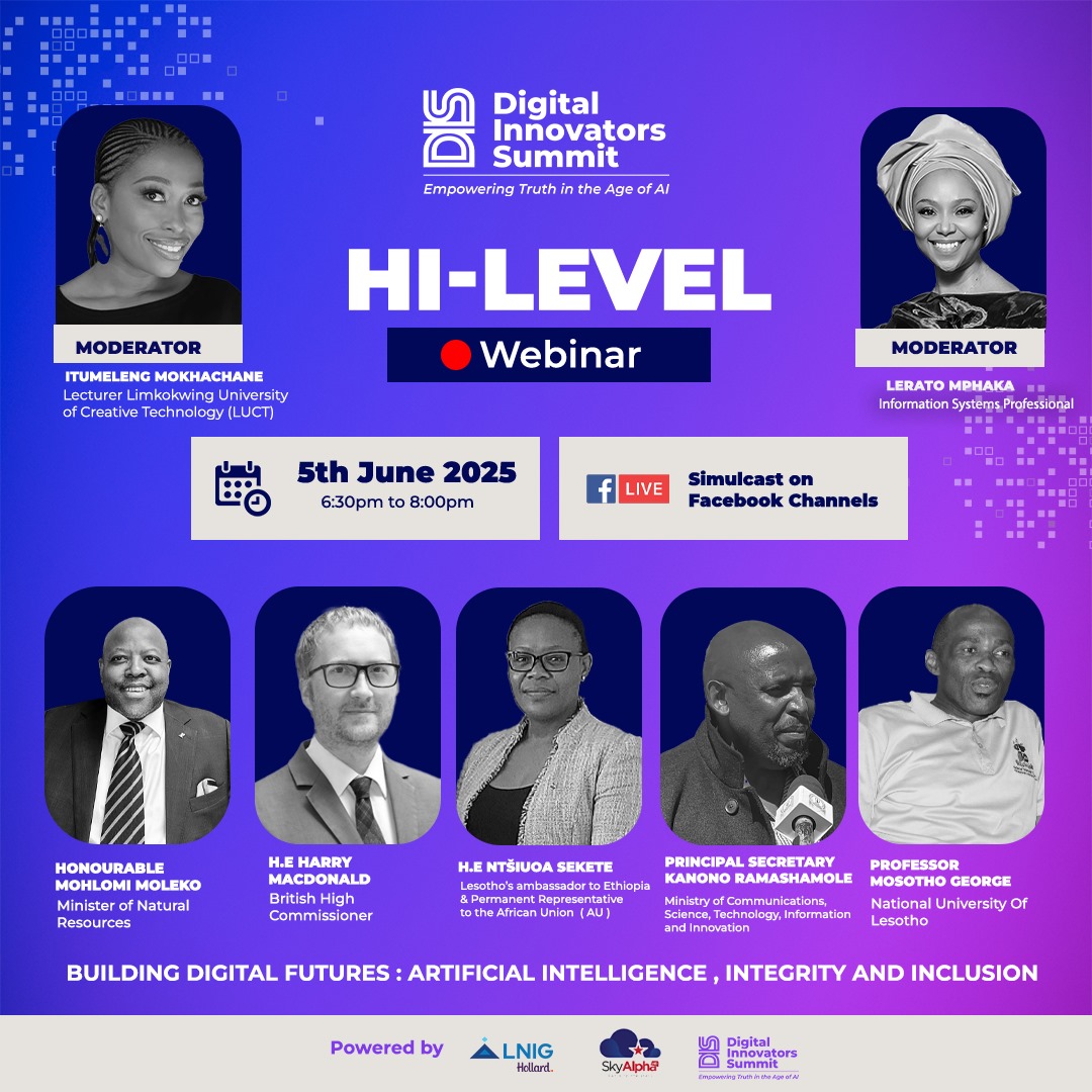 1 DAY TO GO: HI-LEVEL AI WEBINAR! Hosted by <a href="/DIS_Lesotho/">Digital Innovators Summit</a> 

📅 5 June 2025 | 🕡 6:30PM – 8:00PM
🎙️ Top leaders. Big questions. Bold ideas.
🌍 LIVE on Facebook

#DIS2025