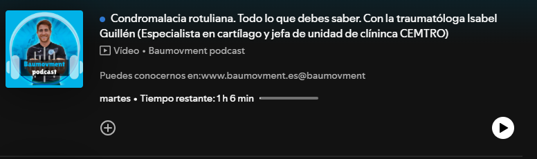 DraIsaGuillen's tweet photo. 🎙️ Nuevo episodio con @Baumo96  : hablamos de condromalacia rotuliana y lesiones de cartílago—cómo detectarlas y tratarlas

Escúchalo en Spotify ▶️ https://t.co/4aoajCFVrH https://t.co/Bt8YJzKehr