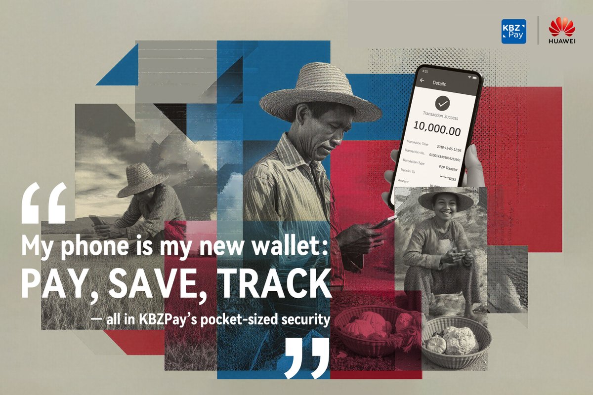 Huawei's tweet image. KBZ Bank has expanded mobile payments to remote regions across Myanmar with the help of #Huawei mobile financial services. Learn more about intelligent finance here: bit.ly/3HiWGhY #HuaweiCloud