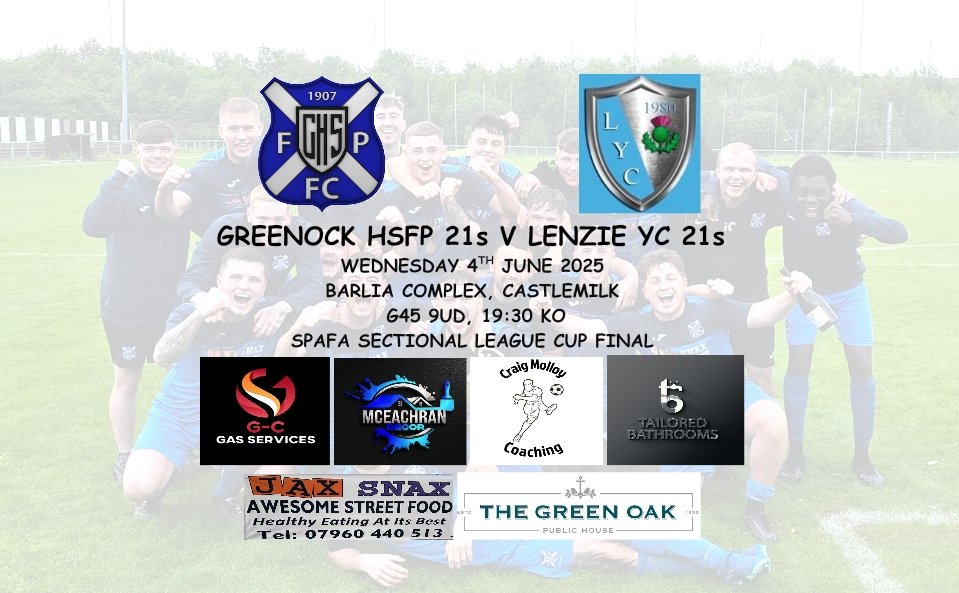 Greenock HSFP 21s (@ghsfp21s) on Twitter photo The boys wrap the 24/25 Season tonight as they take on Lenzie in the <a href="/spafaofficial/">Scottish Premier AFA</a> League Cup Final at Barlia in Castlemilk.
7.30pm KO.
<a href="/scottish_aff/">AmateurFixturesResultsSCO</a> The boys wrap the 24/25 Season tonight as they take on Lenzie in the <a href="/spafaofficial/">Scottish Premier AFA</a> League Cup Final at Barlia in Castlemilk.
7.30pm KO.
<a href="/scottish_aff/">AmateurFixturesResultsSCO</a>