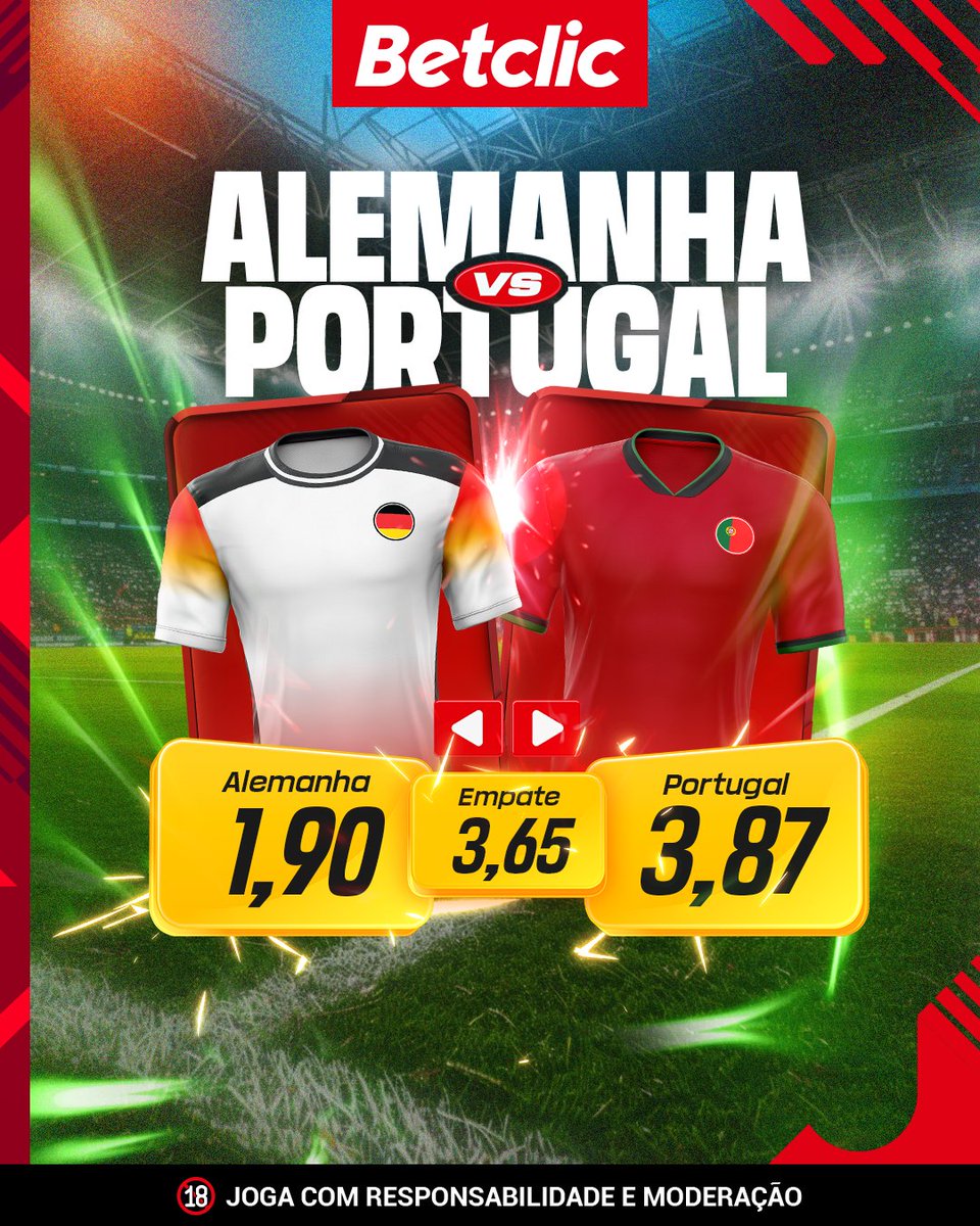 🔥🇵🇹 Hoje temos meia-final na Liga das Nações! Sorteio de 200€ em Freebets para 10 pessoas que acertem:

- Segue a <a href="/BetclicPortugal/">Betclic Portugal 🔞</a>
- Dá RT + Like
- Acerta no nome de um marcador + quem segue em frente + Username Betclic

1 comentário por pessoa.
Válido até às 20:00.