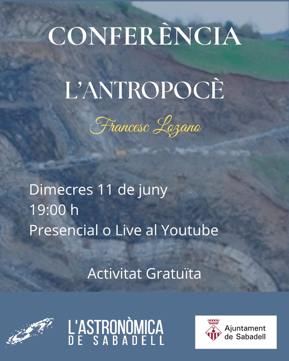 No et perdis la conferència de Francesc Lozano, una
oportunitat per a descobrir una mica més sobre geologia!

Vine a gaudir d'una vetllada científica!