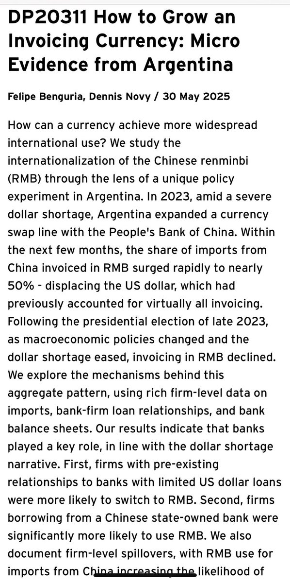 Dennis Novy (@dennisnovy) on Twitter photo Abstract:
“How to Grow an Invoicing Currency: Micro Evidence from Argentina”
by Felipe Benguria and Dennis Novy <a href="/cepr_org/">CEPR</a> Abstract:
“How to Grow an Invoicing Currency: Micro Evidence from Argentina”
by Felipe Benguria and Dennis Novy <a href="/cepr_org/">CEPR</a>